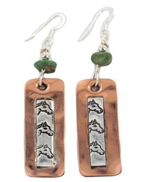 Certified Authentic Handmade .925 Sterling Silver Hooks Navajo Horse Natural Turquoise Native American Pure Copper Dangle Earrings 18210-2