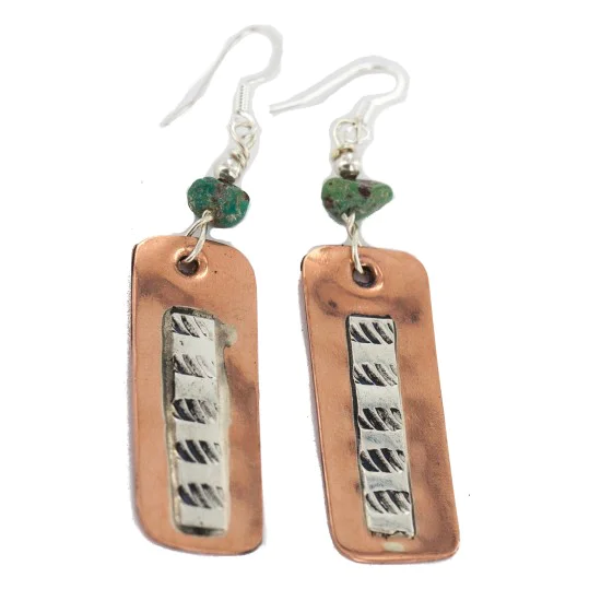 Handmade .925 Sterling Silver Hooks Navajo Natural Turquoise Native American Pure Copper Dangle Earrings 18210-7 Handmade .925 Sterling Silver Hooks Navajo Natural Turquoise Native American Pure Copper Dangle Earrings 18210-7