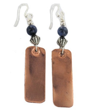 Certified Authentic Handmade Navajo Natural Lapis Native American Pure Copper Dangle Earrings 18211-5