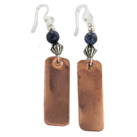 Handmade Navajo Natural Lapis Native American Pure Copper Dangle Earrings 18211-5