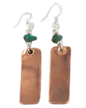 Certified Authentic Handmade Navajo Natural Turquoise Native American Pure Copper Dangle Earrings 18211-1