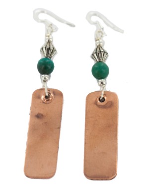 Certified Authentic Handmade Navajo Natural Turquoise Native American Pure Copper Dangle Earrings 18211-2