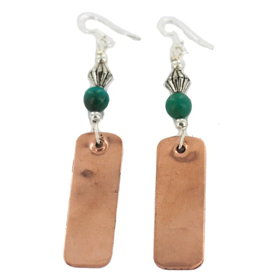 Handmade Navajo Natural Turquoise Native American Pure Copper Dangle Earrings 18211-2 Handmade Navajo Natural Turquoise Native American Pure Copper Dangle Earrings 18211-2