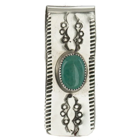 Handmade Navajo .925 Sterling Silver Natural Turquoise Native American Nickel Money Clip 10533-10 Handmade Navajo .925 Sterling Silver Natural Turquoise Native American Nickel Money Clip 10533-10