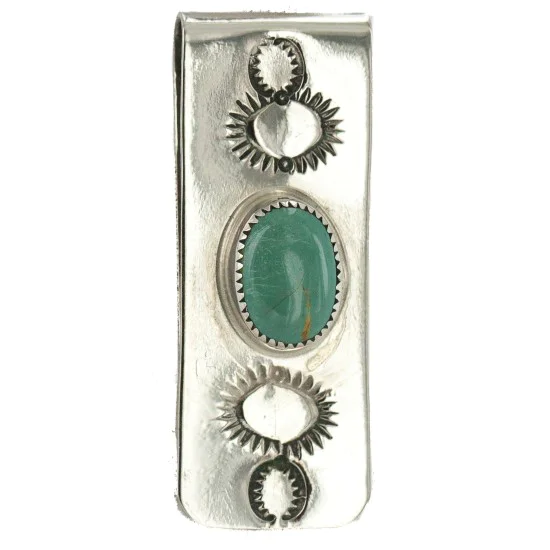 Handmade Navajo .925 Sterling Silver Natural Turquoise Native American Nickel Money Clip 10533-11 Handmade Navajo .925 Sterling Silver Natural Turquoise Native American Nickel Money Clip 10533-11
