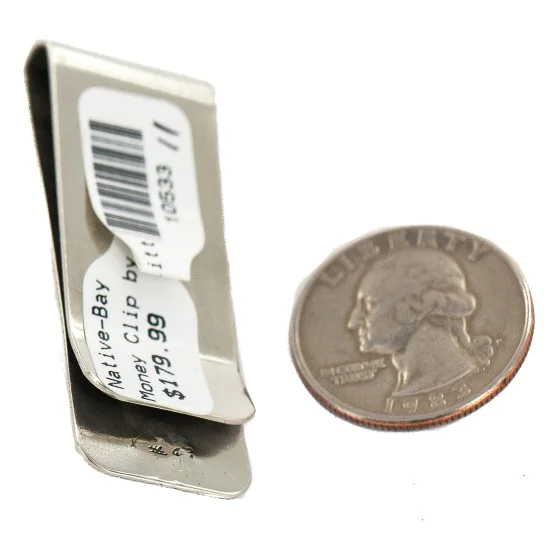Handmade Navajo .925 Sterling Silver Natural Turquoise Native American Nickel Money Clip 10533-11 Handmade Navajo .925 Sterling Silver Natural Turquoise Native American Nickel Money Clip 10533-11