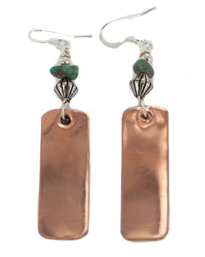 Handmade Certified Authentic Navajo Natural Turquoise Native American Pure Copper Dangle Earrings 18211-6