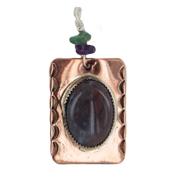 Handmade Certified Authentic Navajo Pure Natural Agate Amethyst Turquoise Native American Copper Pendant 18212-2
