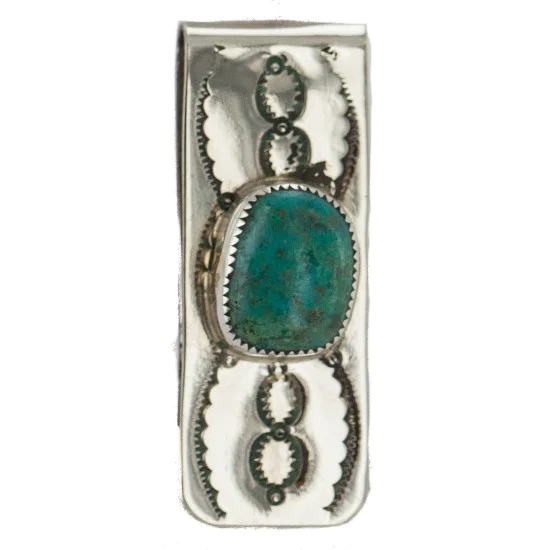 Handmade Navajo .925 Sterling Silver Natural Turquoise Native American Nickel Money Clip 10533-6 Handmade Navajo .925 Sterling Silver Natural Turquoise Native American Nickel Money Clip 10533-6