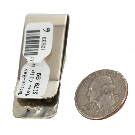 Handmade Navajo .925 Sterling Silver Natural Turquoise Native American Nickel Money Clip 10533-6 Handmade Navajo .925 Sterling Silver Natural Turquoise Native American Nickel Money Clip 10533-6