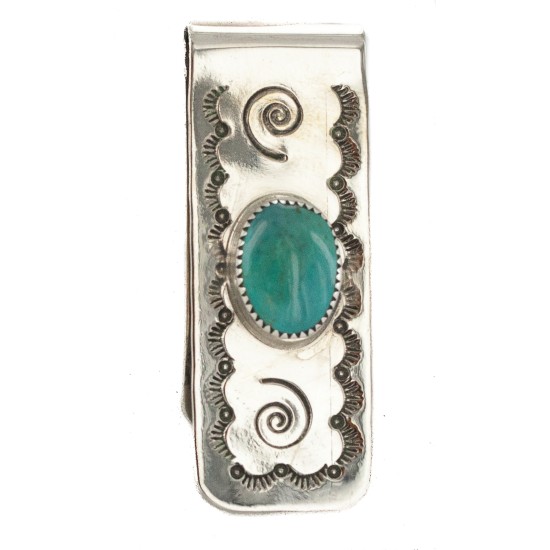Handmade Navajo Certified Authentic .925 Sterling Silver Natural Turquoise Native American Nickel Money Clip 10533-9