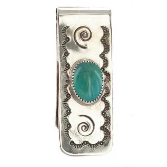 Handmade Navajo .925 Sterling Silver Natural Turquoise Native American Nickel Money Clip 10533-9 Handmade Navajo .925 Sterling Silver Natural Turquoise Native American Nickel Money Clip 10533-9
