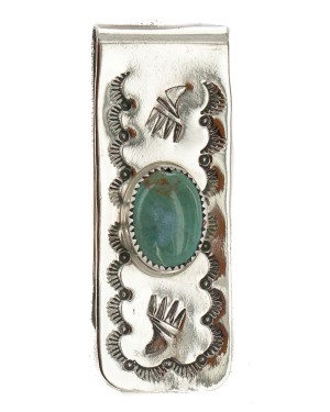 Navajo Bear Paw Handmade Certified Authentic .925 Sterling Silver Natural Turquoise Native American Nickel Money Clip 10533-2
