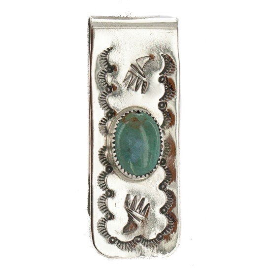 Navajo Bear Paw Handmade Certified Authentic .925 Sterling Silver Natural Turquoise Native American Nickel Money Clip 10533-2