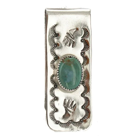 Navajo Bear Paw Handmade .925 Sterling Silver Natural Turquoise Native American Nickel Money Clip 10533-2 Navajo Bear Paw Handmade .925 Sterling Silver Natural Turquoise Native American Nickel Money Clip 10533-2