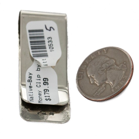 Navajo Handmade Certified Authentic .925 Sterling Silver Coral Native American Nickel Money Clip 10533-5