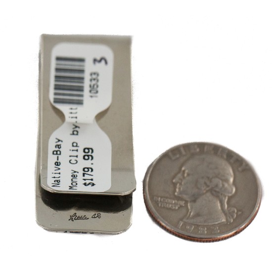 Navajo Handmade Certified Authentic .925 Sterling Silver Natural Turquoise Native American Nickel Money Clip 10533-3