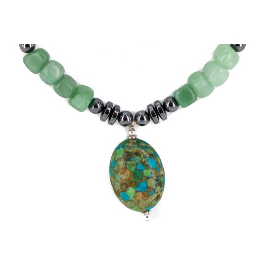 Certified Authentic Navajo .925 Sterling Silver Turquoise Jade Hematite Native American Necklace 750199-10 Certified Authentic Navajo .925 Sterling Silver Turquoise Jade Hematite Native American Necklace 750199-10