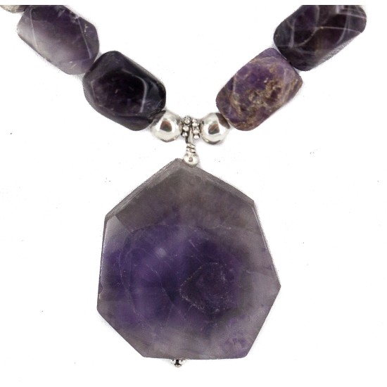 Certified Authentic Navajo .925 Sterling Silver Natural Amethyst Turquoise Hematite Native American Necklace 750198-6