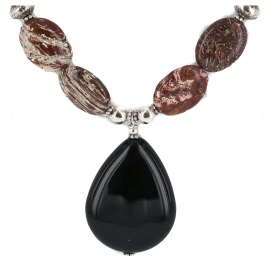 Certified Authentic Navajo .925 Sterling Silver Natural Turquoise Jasper Black Onyx Native American Necklace  750199-5