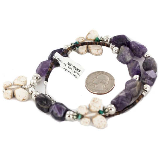 Certified Authentic Butterfly Navajo .925 Sterling Silver Natural Turquoise Amethyst Wood Native American Necklace  750198-8