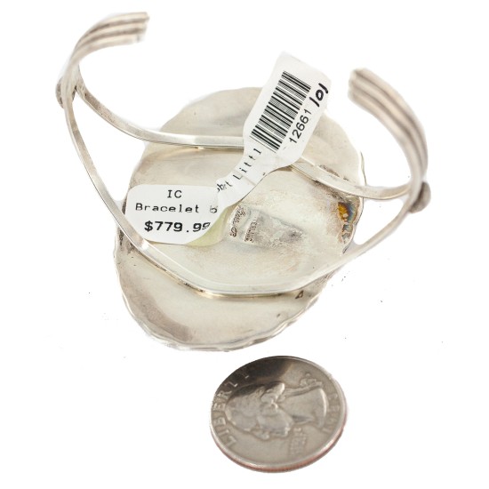 Handmade Certified Authentic Navajo .925 Sterling Silver White Buffalo Native American Bracelet  12661-101