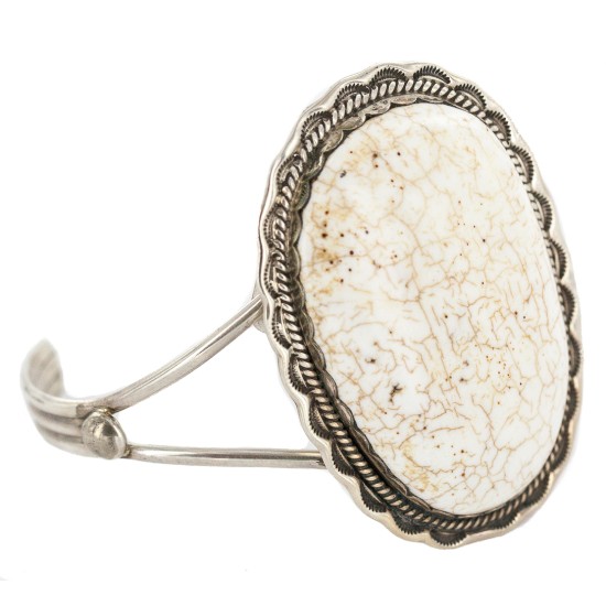 Handmade Certified Authentic Navajo .925 Sterling Silver White Buffalo Native American Bracelet  12661-101