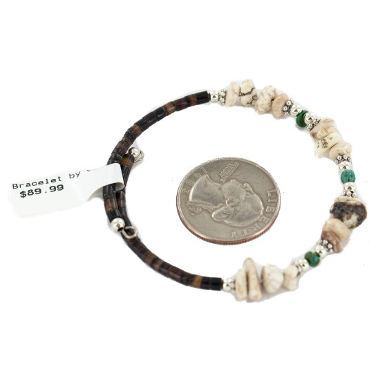 Certified Authentic Navajo White Howlite Heishi Native American Adjustable Wrap Bracelet 13131-2