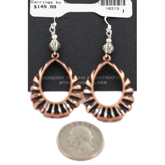 Certified Authentic Handmade Navajo Native American Pure Copper Dangle Earrings 18213-1