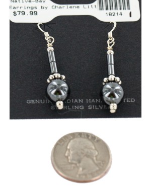 Certified Authentic .925 Sterling Silver Hooks Natural Hematite Native American Dangle Earrings 18214-1
