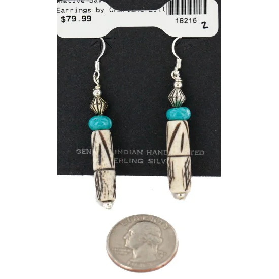 .925 Sterling Silver Hooks Natural Turquoise Bone Native American Dangle Earrings 18216-2 .925 Sterling Silver Hooks Natural Turquoise Bone Native American Dangle Earrings 18216-2