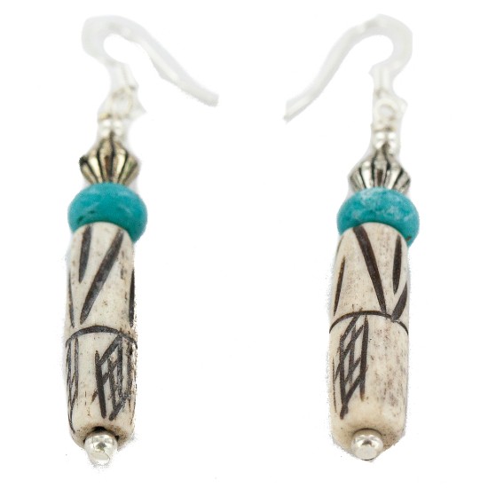 .925 Sterling Silver Hooks Certified Authentic Natural Turquoise Bone Native American Dangle Earrings 18216-2