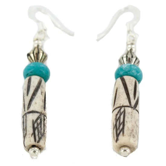 .925 Sterling Silver Hooks Natural Turquoise Bone Native American Dangle Earrings 18216-2 .925 Sterling Silver Hooks Natural Turquoise Bone Native American Dangle Earrings 18216-2