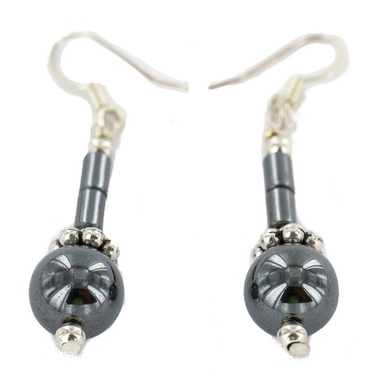 Certified Authentic .925 Sterling Silver Hooks Natural Hematite Native American Dangle Earrings 18214-1