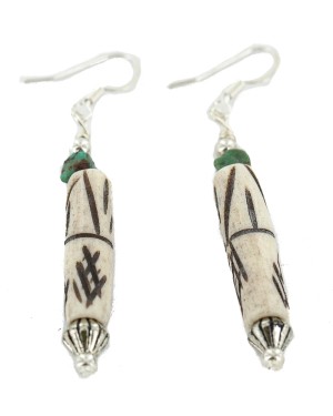 Certified Authentic .925 Sterling Silver Hooks Natural Turquoise Bone Native American Dangle Earrings 18216-3