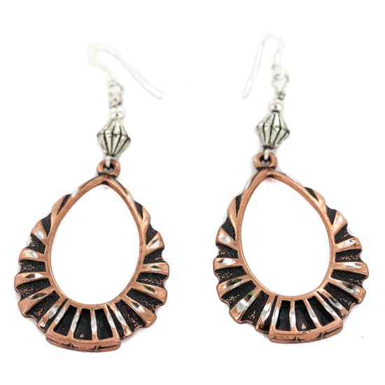 Certified Authentic Handmade Navajo Native American Pure Copper Dangle Earrings 18213-1