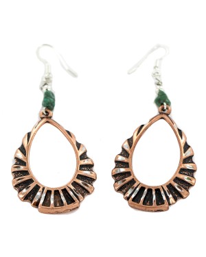 Certified Authentic Handmade Navajo Natural Turquoise Native American Pure Copper Dangle Earrings 18213-2