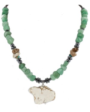 Certified Authentic Navajo .925 Sterling Silver Natural Jade Turquoise Hematite Native American Necklace  750199-2