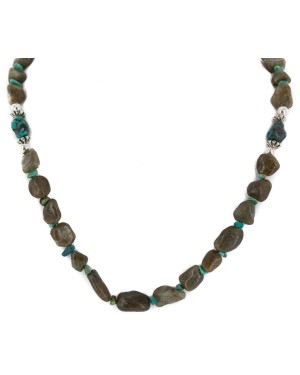 Certified Authentic Navajo .925 Sterling Silver Natural Turquoise Agate Native American Necklace 750199-7