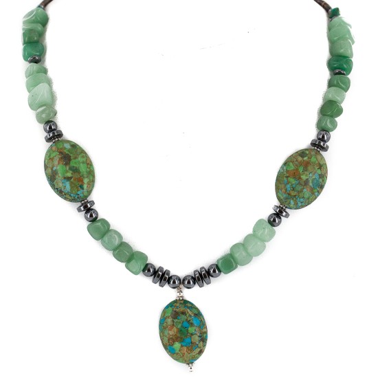 Certified Authentic Navajo .925 Sterling Silver Turquoise Jade Hematite Native American Necklace 750199-10 Certified Authentic Navajo .925 Sterling Silver Turquoise Jade Hematite Native American Necklace 750199-10