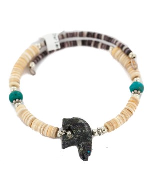 Certified Authentic Navajo Natural Turquoise Heishi Jasper Native American Adjustable Wrap Bracelet 13135-2