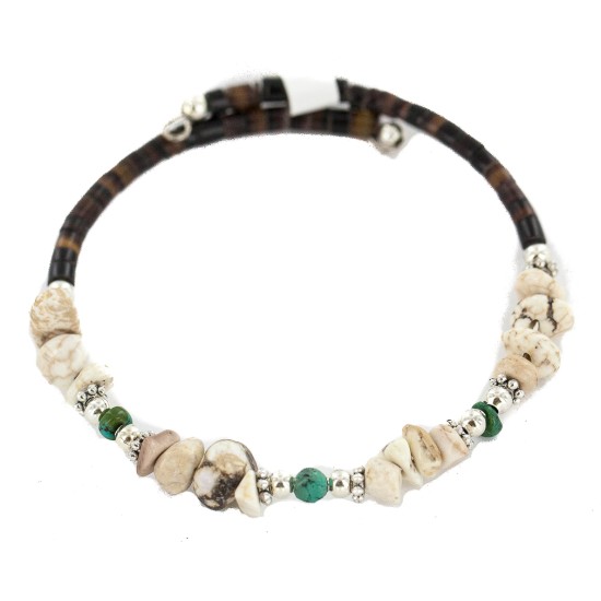 Certified Authentic Navajo White Howlite Heishi Native American Adjustable Wrap Bracelet 13131-2