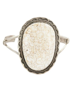 Handmade Certified Authentic Navajo .925 Sterling Silver White Buffalo Native American Bracelet  12661-101