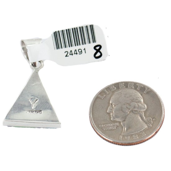Navajo Triangle Certified Authentic .925 Sterling Silver Natural Multicolor Real Handmade Native American Inlaid Pendant 24491-8