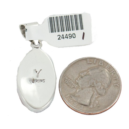 Oval Navajo Certified Authentic .925 Sterling Silver Natural Multicolor Real Handmade Native American Inlaid Pendant 24490-1