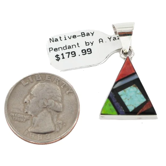 Navajo Triangle .925 Sterling Silver Natural Multicolor Real Handmade Native American Inlaid Pendant 24491-11 Navajo Triangle .925 Sterling Silver Natural Multicolor Real Handmade Native American Inlaid Pendant 24491-11
