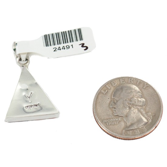 Certified Authentic Triangle Navajo .925 Sterling Silver Natural Multicolor Real Handmade Native American Inlaid Pendant 24491-3