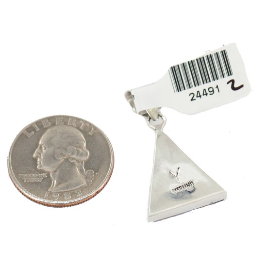Certified Authentic Navajo Triangle .925 Sterling Silver Natural Multicolor Real Handmade Native American Inlaid Pendant 24491-2