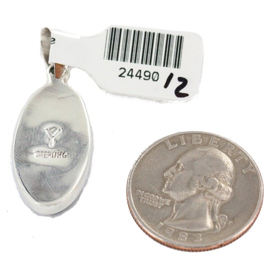 Oval Navajo Certified Authentic .925 Sterling Silver Natural Multicolor Real Handmade Native American Inlaid Pendant 24490-12