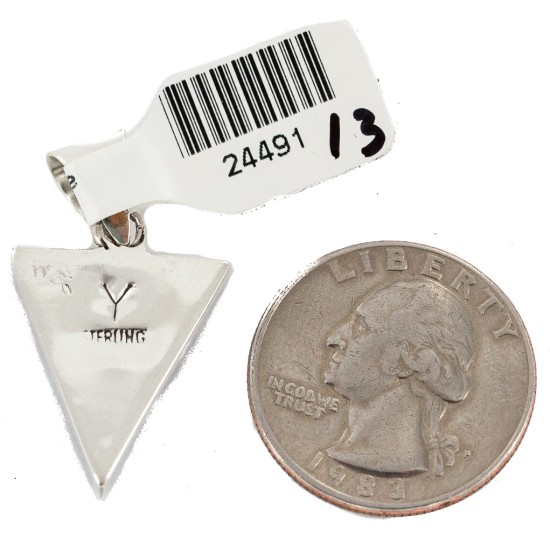 Navajo Triangle .925 Sterling Silver Certified Authentic Natural Multicolor Real Handmade Native American Inlaid Pendant 24491-13